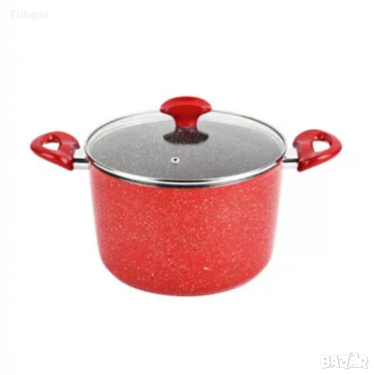 Тенджера Voltz, 3.4л./9.5л., Дълбока, Мраморно покритие, Индукция, Червен, снимка 1