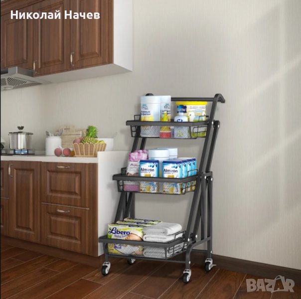 Мобилнa сгъваемa металнa кухненска етажерка / помощна количка HW006A, снимка 1