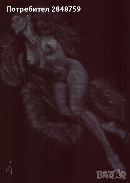 Еротикa, бяла креда върху черен картон, 70x50 см , снимка 1