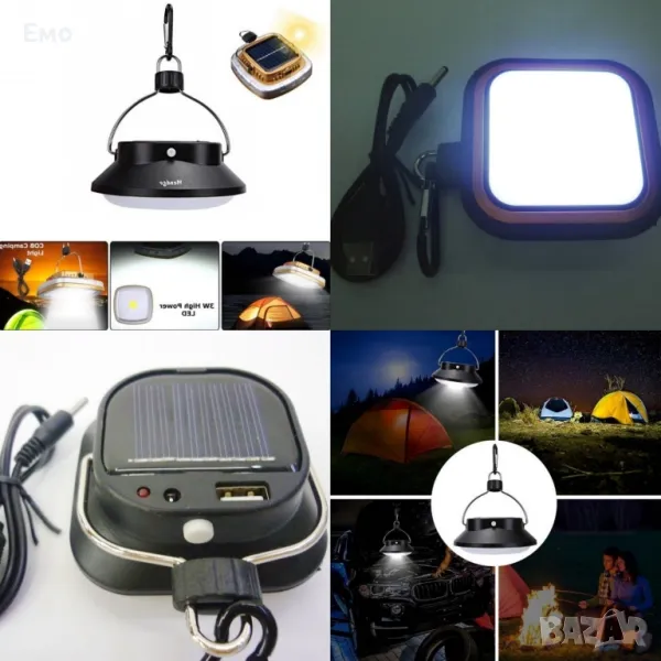 Лампа с карабинер, соларно презареждаща се батерия, ярка LED светлина, снимка 1