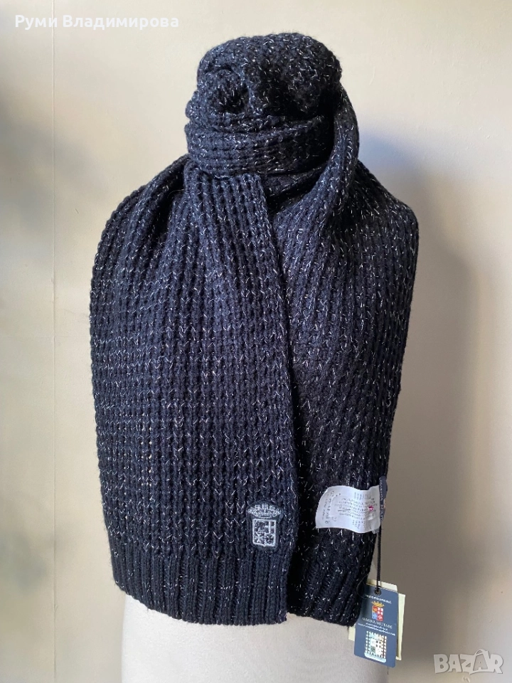 Черен шал Marina Militare с 50 % вълна, с етикет, снимка 1