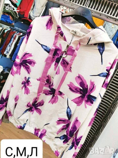 Налични! Блуза суитчър с лилави цветя дълъг ръкав, снимка 1