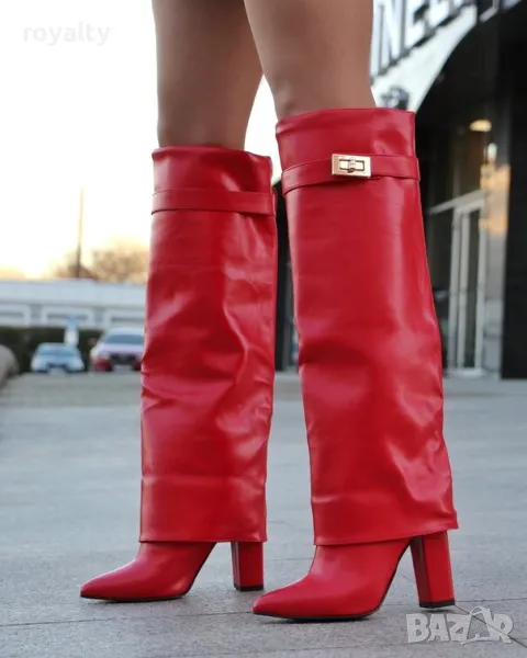 Ботуши на ток - червена кожа, снимка 1