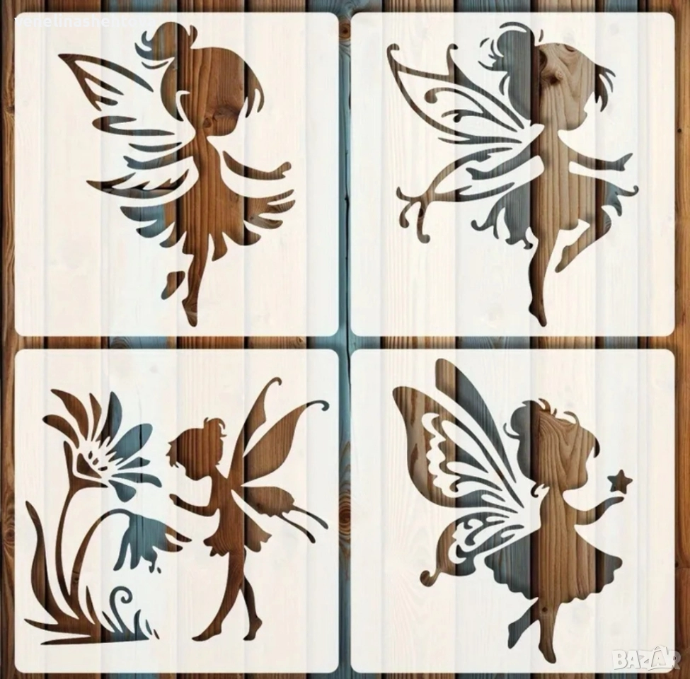 4 броя фея феи звезда цвете шаблон стенсил декорация торта скрапбукинг текстил дърво , снимка 1