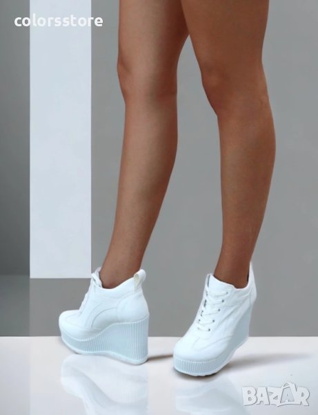 Боти на платформа - бяла кожа - NO4, снимка 1