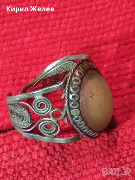 СТАРИНЕН ФИЛИГРАНЕН МЕЛХИОРЕН СКЪПОЦЕНЕН РЕТРО ПРЪСТЕН с ОГРОМЕН ЮВЕЛИРНО ШЛИФОВАН ЛУНЕН КАМЪК 26117, снимка 1