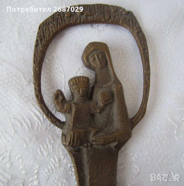 Богородица с ореол пано религия метал бронз, снимка 1