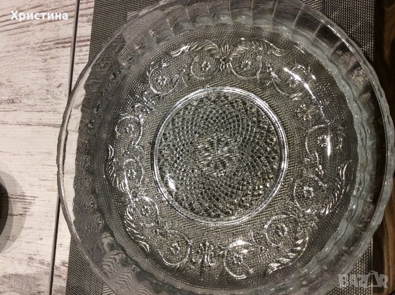 Стара голяма стъклена купа(плато), снимка 1