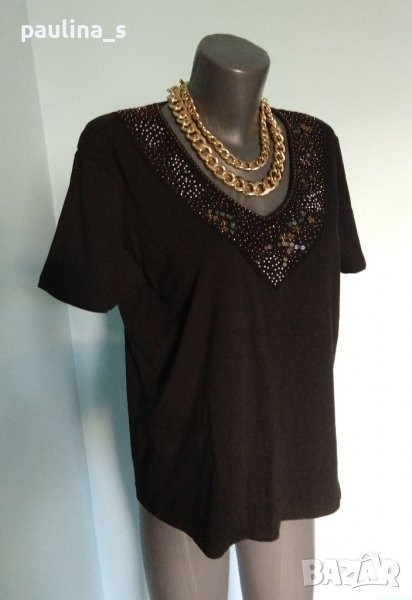 Еластична декорирана блуза тип тениска "soya" / голям размер , снимка 1