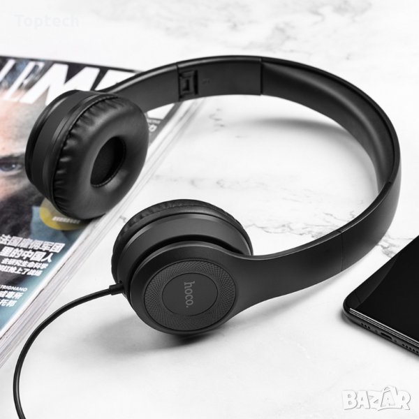 Слушалки Hoco W21 с кабел, Тип On-ear, Сгъваеми, Hi-Fi Стерео, Черни, снимка 1