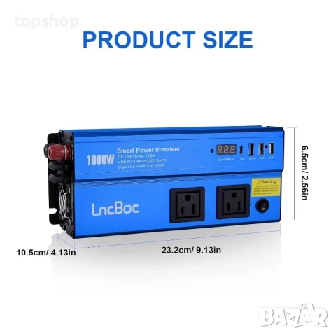 Чисто нов Инвертор LncBoc захранване за кола 1000 W DC 12 V към AC 220 V 240 V