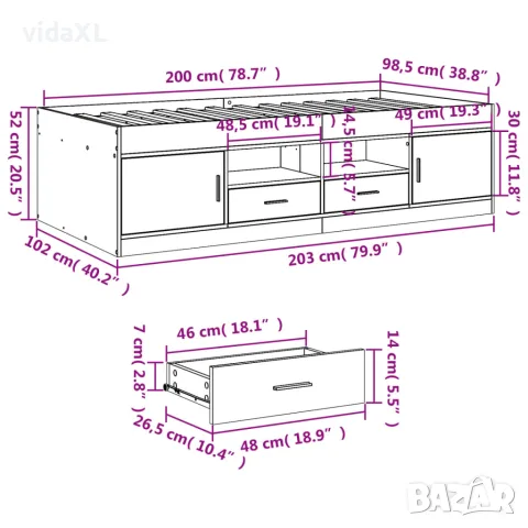 vidaXL Дневно легло с чекмеджета, без матрак, сонома дъб, 100x200 см, снимка 10 - Спални и легла - 56146861