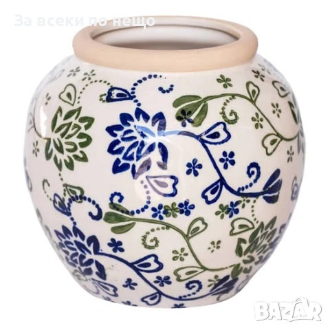 Керамична ваза със заоблена форма – синьо и зелено Код P2016