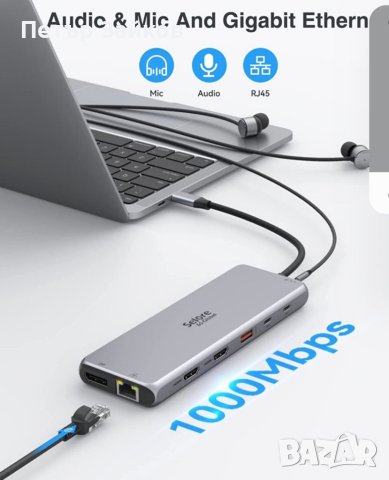 USB C докинг станция за два монитора, 13 в 1, снимка 3 - Друга електроника - 40593189