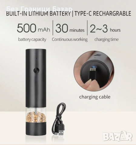 Нова Електрическа мелничка за подправки с капаче против прах USB с регулируемо смилане сол пипер, снимка 7 - Прибори за хранене, готвене и сервиране - 54077155