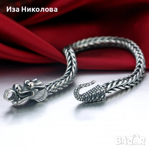 Сребърна гривна с дракон, снимка 2 - Гривни - 39021491