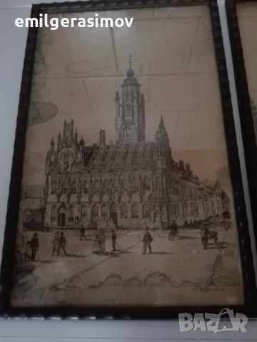 Две картини графика от края на XIX век и две пана., снимка 2 - Картини - 51236662