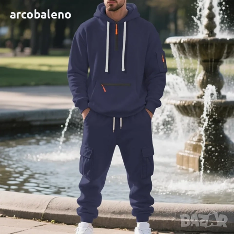 Ежедневен мъжки зимен комплект от две части с подплата от полар, 6цвята , снимка 6 - Спортни дрехи, екипи - 51531450