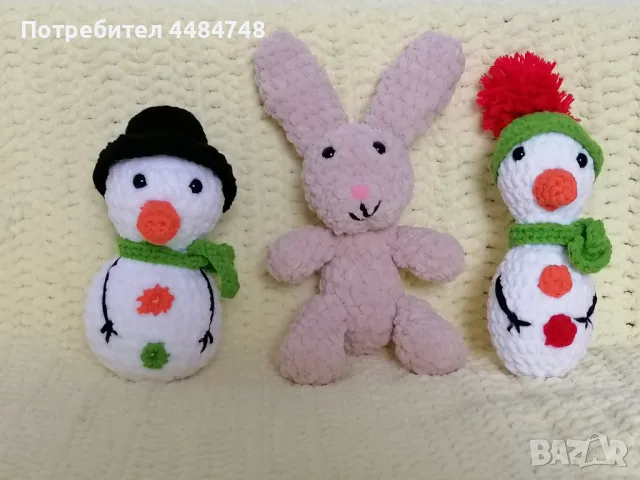 Плетени играчки на една кука снежковци и зайче , снимка 2 - Плюшени играчки - 50436890