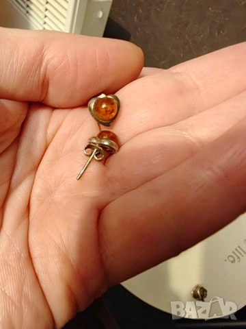 Френски ретро обеци с кехлибар, снимка 3 - Обеци - 52876762