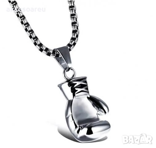 Колие боксова ръкавица верига от неръждаема стомана боксьорска ръкавица за мъже мъжки хип-хоп спортн, снимка 6 - Колиета, медальони, синджири - 38291213