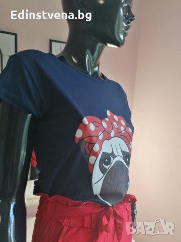 Тъмносиня тениска с щампа куче, снимка 2 - Тениски - 29463891