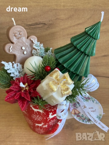 Коледна аранжировка с ароматни соеви свещи, снимка 4 - Декорация за дома - 52281600