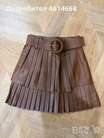 Кафява кожена пола Zara, снимка 2 - Поли - 51955563