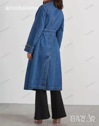 Дамско дънково памучно едноцветно свободно манто с дълги ръкави, копчета и двойни джобове, 2цвята , снимка 12 - Палта, манта - 47634038