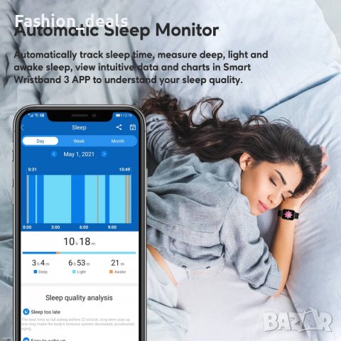 Нов черен Смарт часовник Фитнес гривна Тракер на активност, сън, снимка 6 - Смарт гривни - 39721746