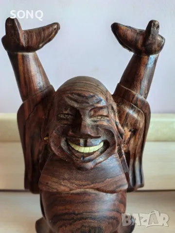 Дървена Скулптура-Смеещия се Буда, снимка 3 - Антикварни и старинни предмети - 49019159