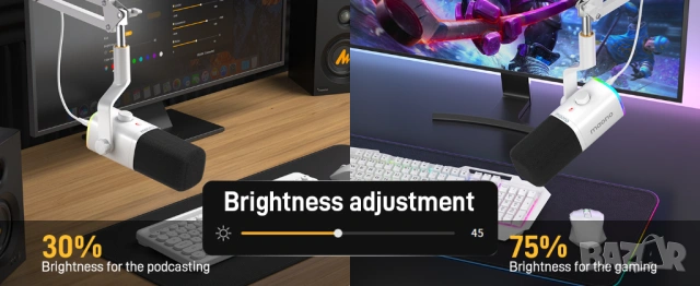 Гейминг микрофон RGB комплект с рамо MAONO PD100XS USB/XLR - Чисто нов, снимка 10 - Микрофони - 54102795