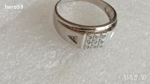 Златен пръстен с 11 диаманта,бяло злато 9к , снимка 7 - Пръстени - 51221596