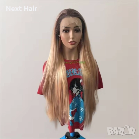 Лейс Фронт Перука 13x4 - Омбре Кафяво към Прасковено Розово, 83 см