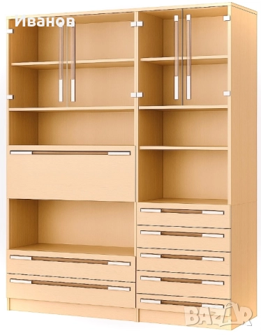 РАЗПРОДАЖБА - 40€. Два Компактни Модула за Дневна стая в цвят Млечен Дъб/Бук, снимка 13 - Секции и витрини - 51640287