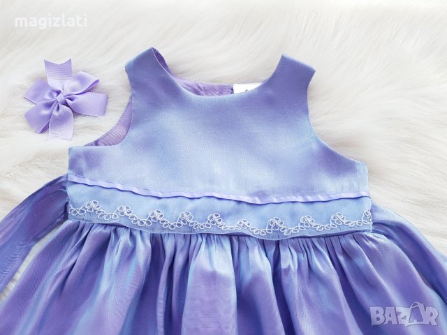 Детска официална рокля лилав сатен 9-12месеца с аксесоар за коса, снимка 4 - Бебешки рокли - 32103550