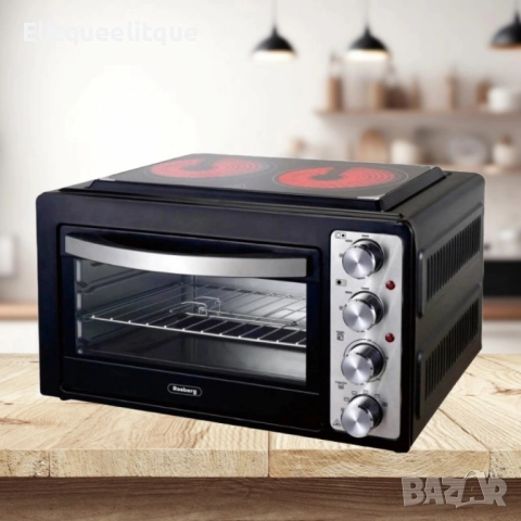 Готварска печка Rosberg Premium с 2 стъклокерамични котлона 800W и 1200W, 38л., снимка 3 - Печки, фурни - 52183658