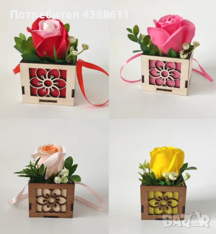 Дървена кошничка със сапунени рози, снимка 6 - Декорация за дома - 50021822