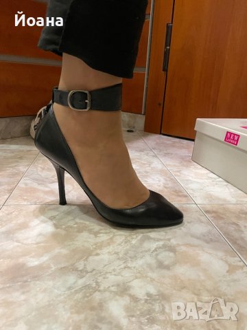 Дамски черни обувки естествена кожа на ток