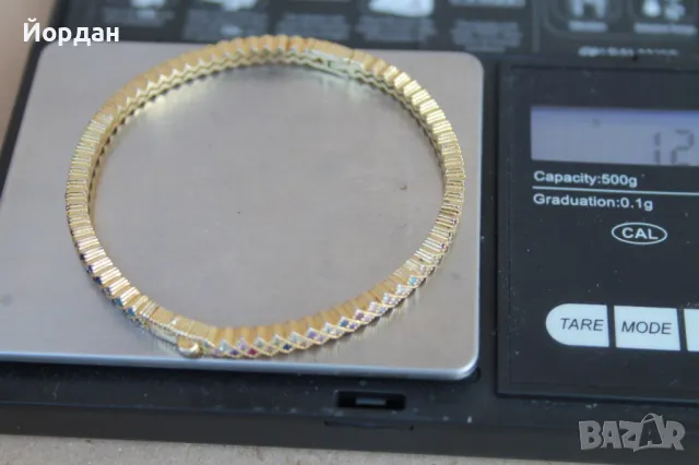 Дамска сребърна позлатена гривна с камъни, снимка 15 - Гривни - 50209958