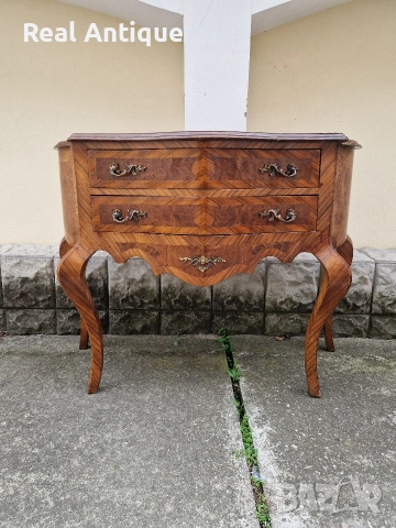 Прекрасен антикварен френски скрин шкаф масив с интарзия Луй 15, снимка 2 - Антикварни и старинни предмети - 52647568