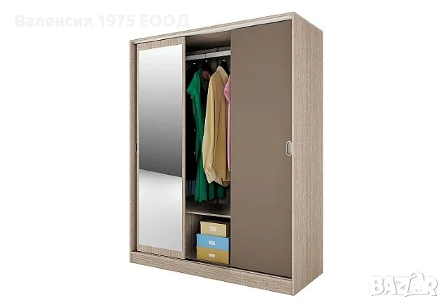 Гардероб с плъз.врати, огледало и вътрешни чекмеджета Сити 1006 дъб или комбинация мока/ лате, снимка 10 - Гардероби - 47361498