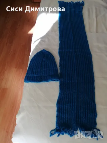 Шапка и шал комплект, ръчно плетиво, снимка 8 - Шапки - 48753743