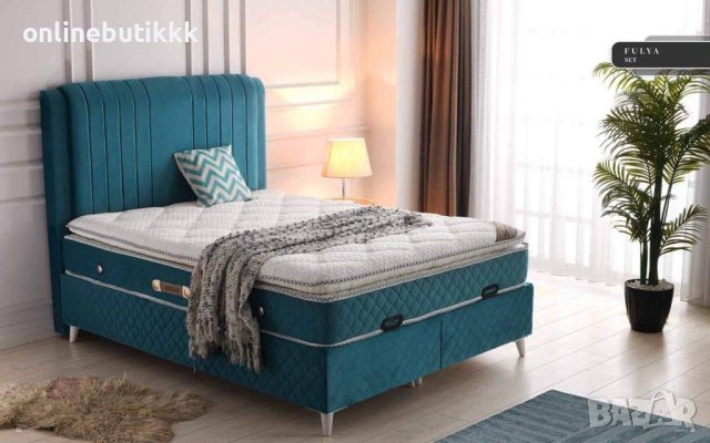 Боксспринг тапицирано легло с матрак и топер с модерен дизайн с място за съхранение , снимка 1 - Спални и легла - 42183835