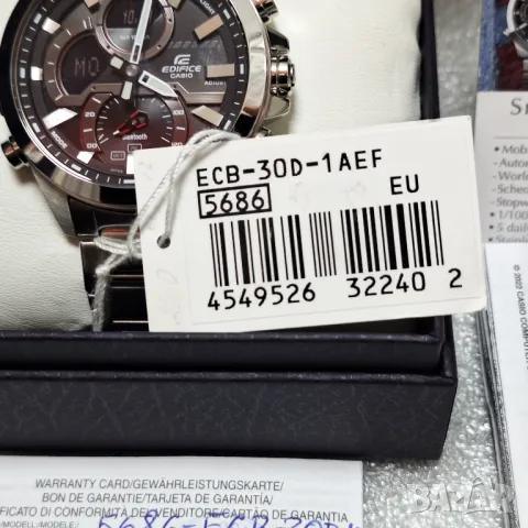 НОВ! С гаранция! Мъжки часовник CASIO EDIFICE ECB-30D-1A Bluetooth, снимка 5 - Мъжки - 47580679