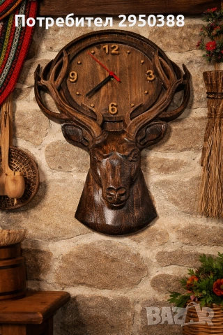 дърворезба елен часовник 