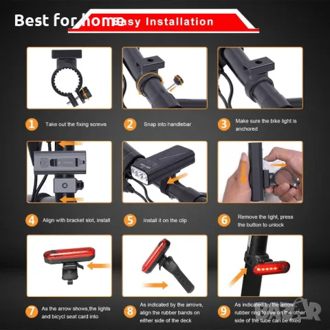 Преден и заден LED фар за велосипед  EBUYFIRE, снимка 6 - Части за велосипеди - 49739833