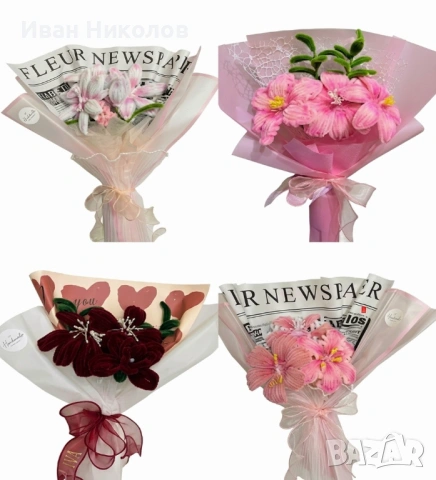 Ръчно изработени цветя, снимка 2 - Декорация за дома - 54356004