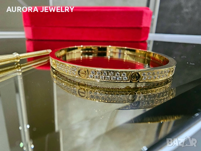 CARTIER Love Small Paved Gold Diamonds Гривна с Отверка, снимка 6 - Гривни - 53029594
