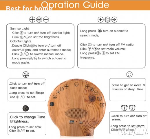 Часовник- лампа с бели звуци, изгрев/ залез и радио COULAX, снимка 6 - Други - 38214647